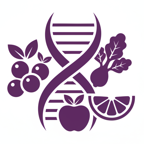 dafür brauche ich ein vektorartiges loge 4-eckig ohne text mit  #8C08D3 einfarbig  für Nutri epigenetik, mit einige obst und gemüse und DNA