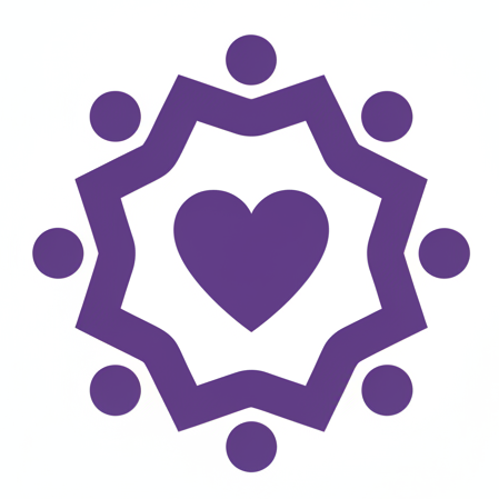 dafür brauche ich ein vektorartiges loge 4-eckig ohne text mit  #8C08D3 einfarbig mit einigen menschen hand in hand und einem herz in der mitte