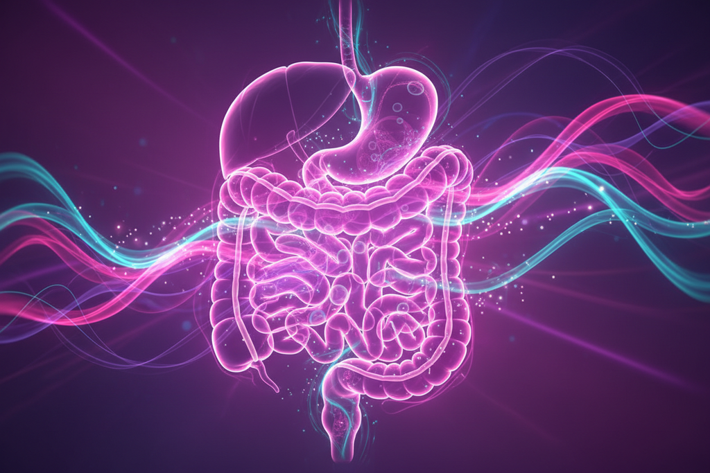 Darm mit dieser Farben heilend und enrgetisch Lila #6600CD, Cyan #33BBB8, dunkel Rosa #A901B0
