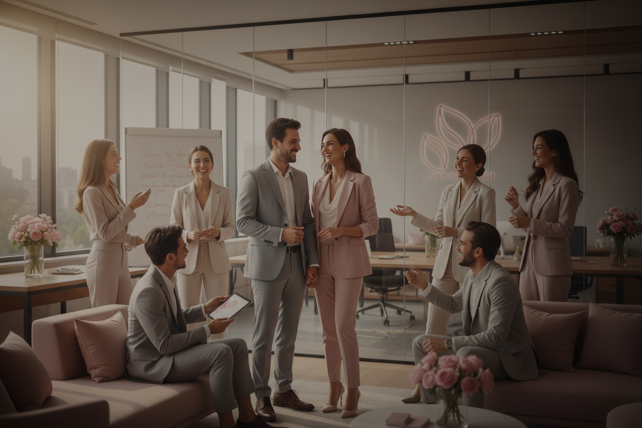 geleiche paar wie vorheriges bild dieswmal glucklich in der firam hue rosa