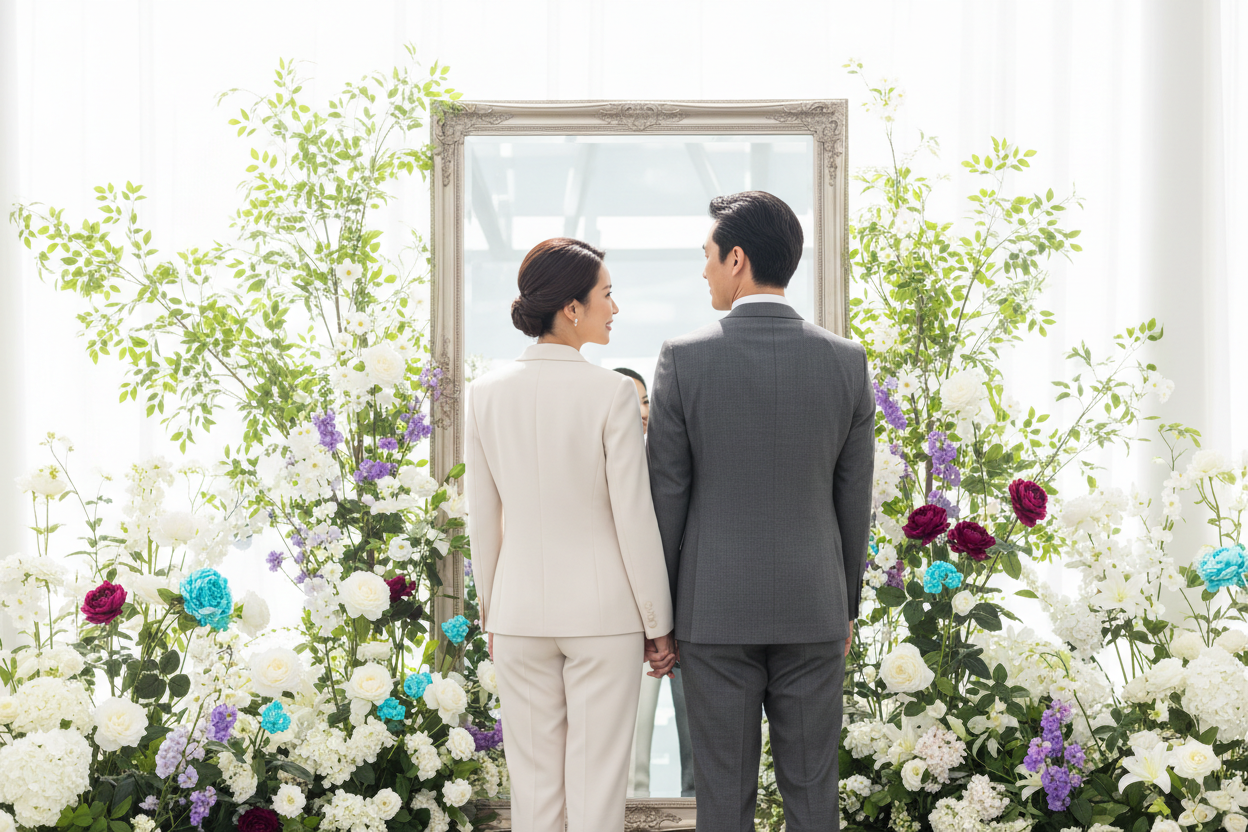 kopf von frau soll bisschen richtung man drehen