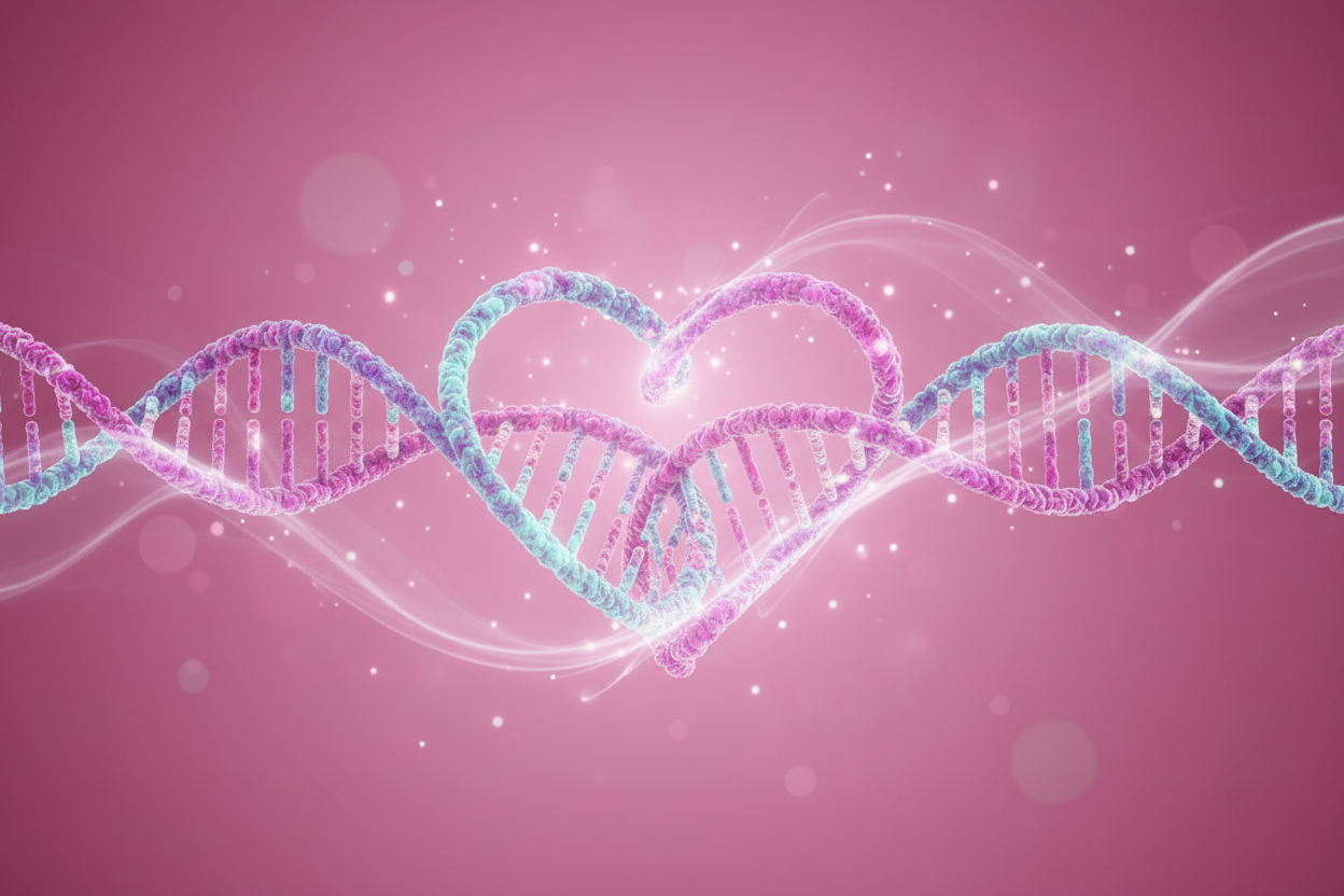 mehr lila. 2 dna von beide seiten sich einigen und ein herz werden. hinterground ist lila