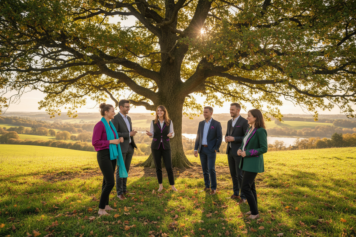 sehr gut aber mit den echten menwschen und eches baum. real auch etwas solche farben nutzen Lila #6600CD, Cyan #33BBB8, dunkel Rosa #A901B0
udn grun