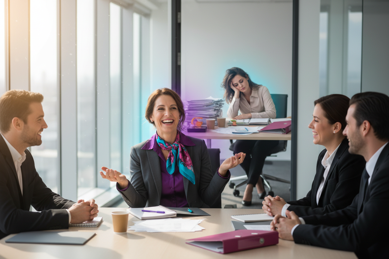 ziemlich gut. aber noch natürlicher und die frau im vordergrund ist gerade fröhlich mit paar menschen im Gespräch